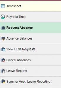 "Request Absence" Tab is selected (MyUW)