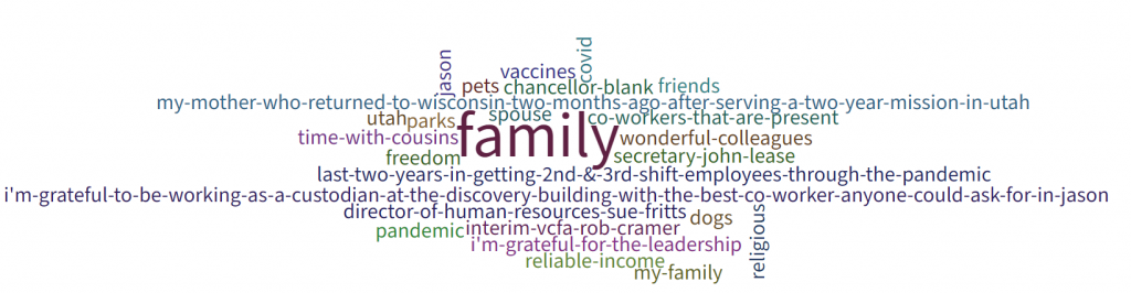 "Word cloud" illustration with many words arranged as an illustration. "Family" is the largest word visible from afar