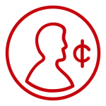 cartoonish icon of penny coin with person's side silhouette and cents symbol beside it