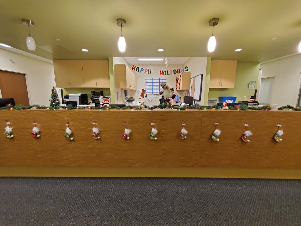 A photo of the Occupational Medicine at 333 E Campus Mall, 6th floor festive workspace.
